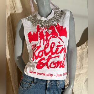 Alice + Olivia White and Red Graphic Tank Top
